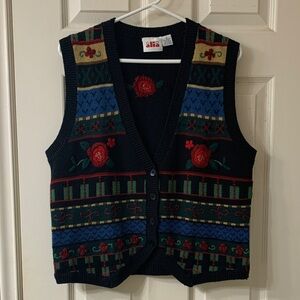 🌷3 for$25🌷Alia, US M, Black Red & Blue Floral Knit Sweater Vest